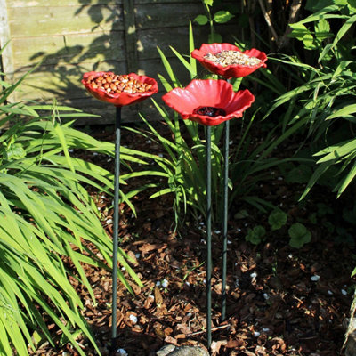 8 x Kingfisher Natures Market Wild Bird Poppy Flower Feeders Bath Free Standing