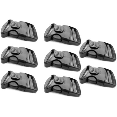 8 x Side Release Buckles, Heavy-Duty with a Lock Slider, Black Plastic Buckles for 50 mm / 2 in Webbing Strap