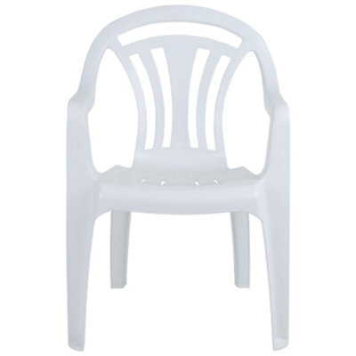 8 x White Stackable Plastic Low Back Garden Chairs For Patios & Outdoor Picnics