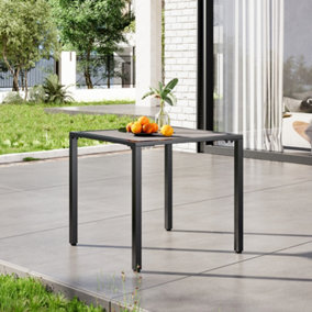 80 cm W Square Outdoor Garden Dining Table with Polywood Tabletop and Parasol Hole, Grey
