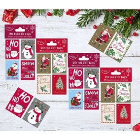 80 Foil Christmas Gift Tags Assorted Traditional Cute Mix Santa Holly With Ties
