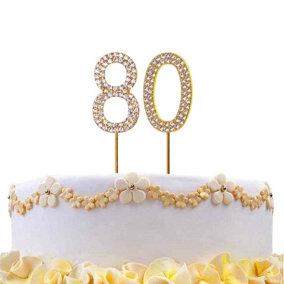 80 Gold Diamond Sparkley Cake Topper Number Year For Birthday Anniversary Party Decorations