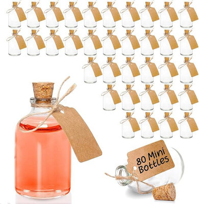 80 Pack 50ml Glass Bottles with Cork Stopper, Rubber Funnel, Labels, & String 8 x 4cm for Storage, Wedding Favours