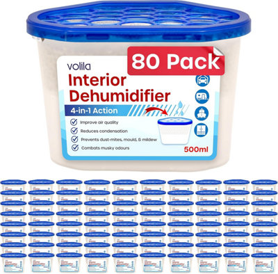 80-Pack Disposable Dehumidifier Tubs 500ml Moisture Absorbers for Condensation, Mold Prevention, Home, Office, & Caravan Use