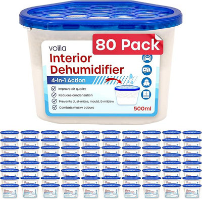 80 Pack Disposable Dehumidifier Tubs Superb Condensation Absorbers 500ml for Home, Office, or Caravan