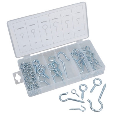 80 Piece Hook & Eye Bolt Set Picture Hanging Wall Hook and Loop 25 - 75mm