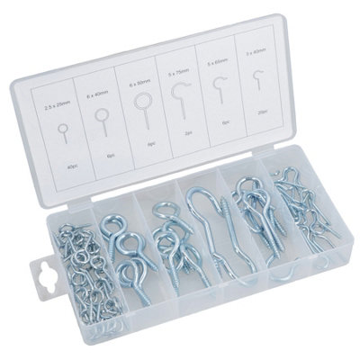 80 Piece Hook & Eye Bolt Set Picture Hanging Wall Hook and Loop 25 - 75mm