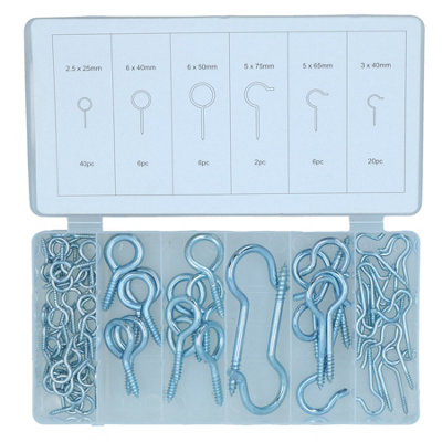 80 Piece Hook & Eye Bolt Set Picture Hanging Wall Hook and Loop 25 - 75mm