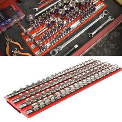 80 Piece Socket Rail Tray Organiser for 1/4", 3/8", 1/2" Drive Sockets