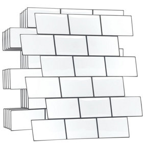 80 Pieces 30.5 x 15.4 cm 3D Tile Stickers Pure White Grey - Adhesive Stick on Tiles for Backsplash Kitchen