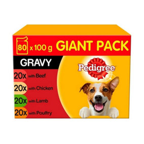 80 x 100g Pedigree Adult Wet Dog Food Pouches Mixed Selection in Gravy