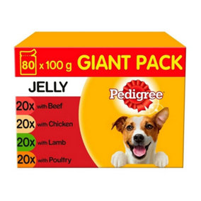 80 x 100g Pedigree Adult Wet Dog Food Pouches Mixed Selection in Jelly