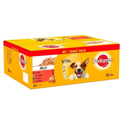 80 x 100g Pedigree Adult Wet Dog Food Pouches Mixed Selection in Jelly