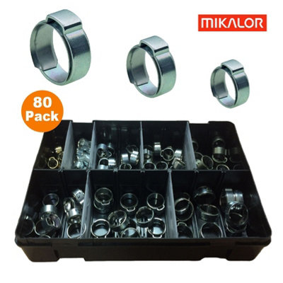 80 x Assorted Mikalor W1 Single Ear O Clamps with Insert Stepless Inner Ring