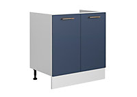 800 Kitchen Sink Unit 80cm Cabinet Navy Dark Blue Soft Close Copper Handles Nora