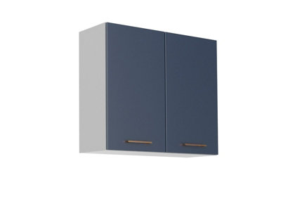 Kitchen Cabinet 8 Unit Set 240cm Navy Blue / Grey Base Wall Copper