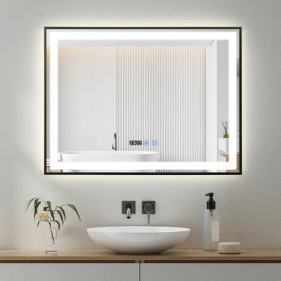 800 x 600 mm LED Bathroom Mirror with Demister, Touch Sensor and Time ...