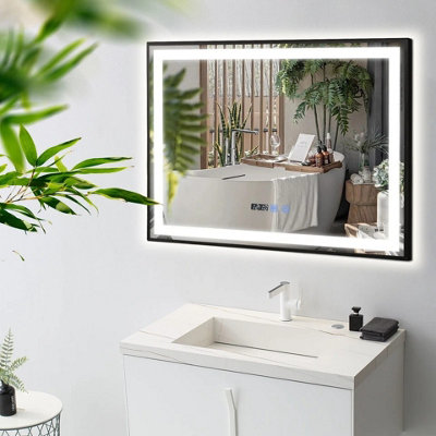 800 x 600 mm LED Bathroom Mirror with Demister, Touch Sensor and Time ...
