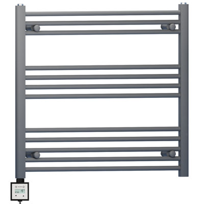 800 x 700 mm Anthracite Grey Electric Bathroom Heated Towel Rail Thermostatic Warmer Radiator Digital Controller KTX3 Timer