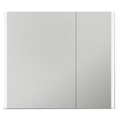 800 x 700mm IP44 LED Twin Bathroom Mirror Cabinet - Bluetooth Speaker & Demister