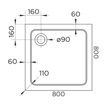 800 x 800mm White Square 45mm Low Profile Shower Tray with Chrome Waste