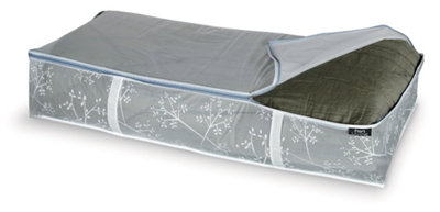 B&Q -  Domopak 2Pc Peva White Leaf Print Underbed Storage Cover Set 95 X 45 X 18Cm