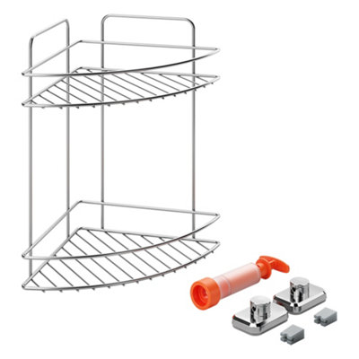 Metaltex 2-Tier Corner Bathroom Shelf With Vacuum from B&Q