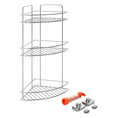 Metaltex 3-Tier Corner Bathroom Shelf With Vacuum from B&Q