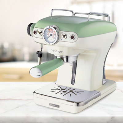 B&Q -  1389/14 Vintage Retro Espresso Coffee Machine With Milk FrotherGreen