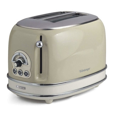 Ariete 0155/13 Vintage Retro 2 Slice Toaster, Defrost & Reheat, Beige