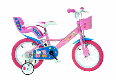 B&Q Peppa Pig 14" Childrens Bicycle W/ Removable Stabilisers - Dino Bikes