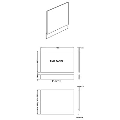 800mm Bath MDF End Panel & Plinth - Soft Black