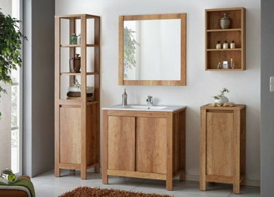 800mm Bathroom Vanity Unit Freestanding 80cm Sink Cabinet + Basin Oak Effect Storage Classic