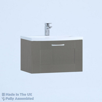 800mm Curve 1 Drawer Wall Hung Bathroom Vanity Basin Unit (Fully Assembled) - Cambridge Solid Wood Dust Grey