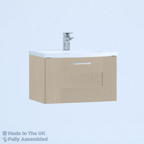800mm Curve 1 Drawer Wall Hung Bathroom Vanity Basin Unit (Fully Assembled) - Cartmel Woodgrain Cashmere