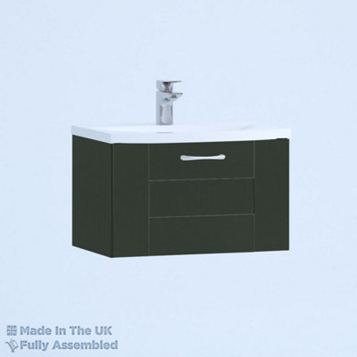 800mm Curve 1 Drawer Wall Hung Bathroom Vanity Basin Unit (Fully Assembled) - Cartmel Woodgrain Fir Green