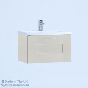 800mm Curve 1 Drawer Wall Hung Bathroom Vanity Basin Unit (Fully Assembled) - Cartmel Woodgrain Light Grey
