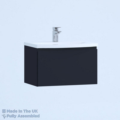 800mm Curve 1 Drawer Wall Hung Bathroom Vanity Basin Unit (Fully Assembled) - Lucente Matt Indigo Price Comparisons | Compare The Build