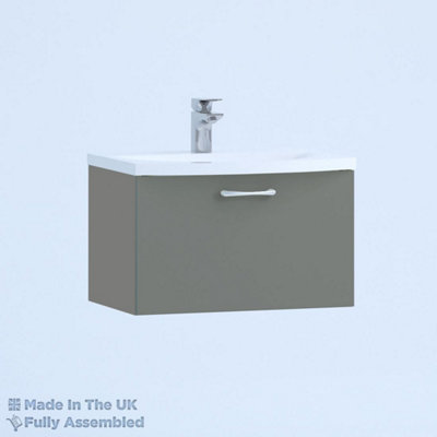 800mm Curve 1 Drawer Wall Hung Bathroom Vanity Basin Unit (Fully Assembled) - Vivo Gloss Dust Grey