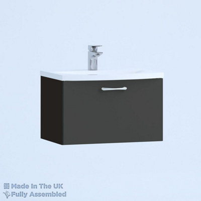 800mm Curve 1 Drawer Wall Hung Bathroom Vanity Basin Unit (Fully Assembled) - Vivo Matt Anthracite