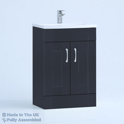 800mm Curve 2 Door Floor Standing Bathroom Vanity Basin Unit (Fully Assembled) - Cambridge Solid Wood Indigo