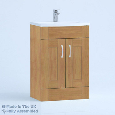 800mm Curve 2 Door Floor Standing Bathroom Vanity Basin Unit (Fully Assembled) - Cambridge Solid Wood Natural Oak Price Comparisons | Compare The Build