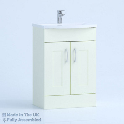 800mm Curve 2 Door Floor Standing Bathroom Vanity Basin Unit (Fully Assembled) - Oxford Matt Ivory