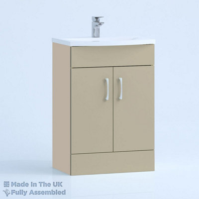 800mm Curve 2 Door Floor Standing Bathroom Vanity Basin Unit (Fully Assembled) - Vivo Matt Cashmere