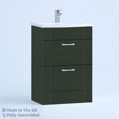 800mm Curve 2 Drawer Floor Standing Bathroom Vanity Basin Unit (Fully Assembled) - Cambridge Solid Wood Fir Green