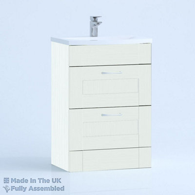 800mm Curve 2 Drawer Floor Standing Bathroom Vanity Basin Unit (Fully Assembled) - Cambridge Solid Wood Ivory