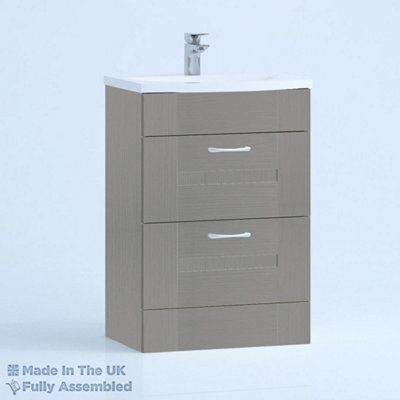 800mm Curve 2 Drawer Floor Standing Bathroom Vanity Basin Unit (Fully Assembled) - Cartmel Woodgrain Dust Grey