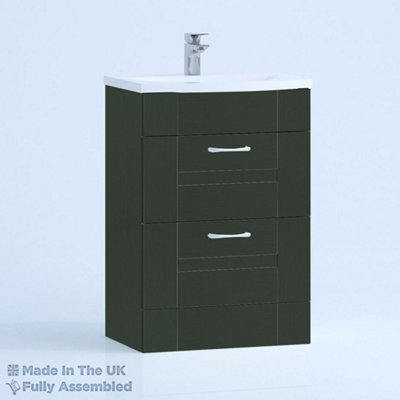800mm Curve 2 Drawer Floor Standing Bathroom Vanity Basin Unit (Fully Assembled) - Cartmel Woodgrain Fir Green Price Comparisons | Compare The Build