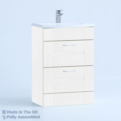 800mm Curve 2 Drawer Floor Standing Bathroom Vanity Basin Unit (Fully Assembled) - Cartmel Woodgrain White Price Comparisons | Compare The Build