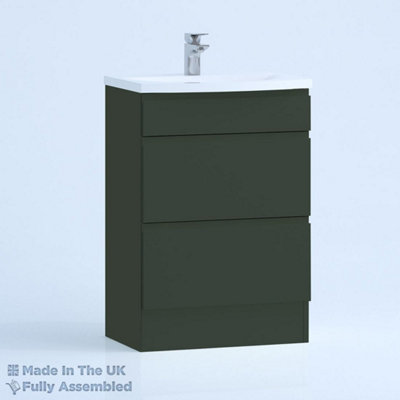 800mm Curve 2 Drawer Floor Standing Bathroom Vanity Basin Unit (Fully Assembled) - Lucente Matt Fir Green